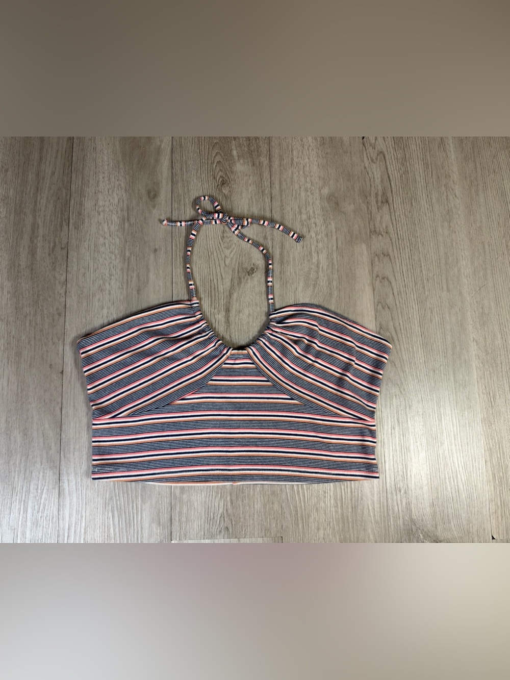 Aeropostale Women’s Striped Knit Halter Tie Back Crop Tank Top Stretch XL